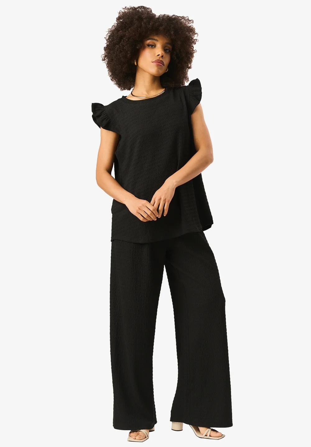 Gini London Black Textured Elastic Waist Pull On Trousers - S/M Image 1