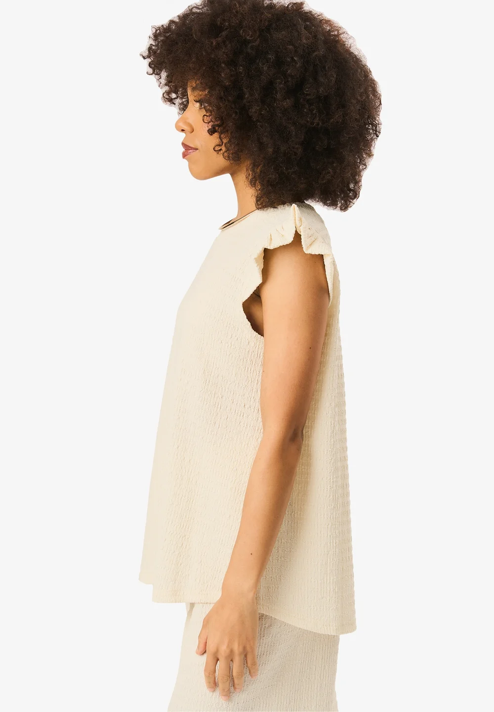 Gini London Ivory Frill Sleeves Textured Oversized Top - S/M Image 4