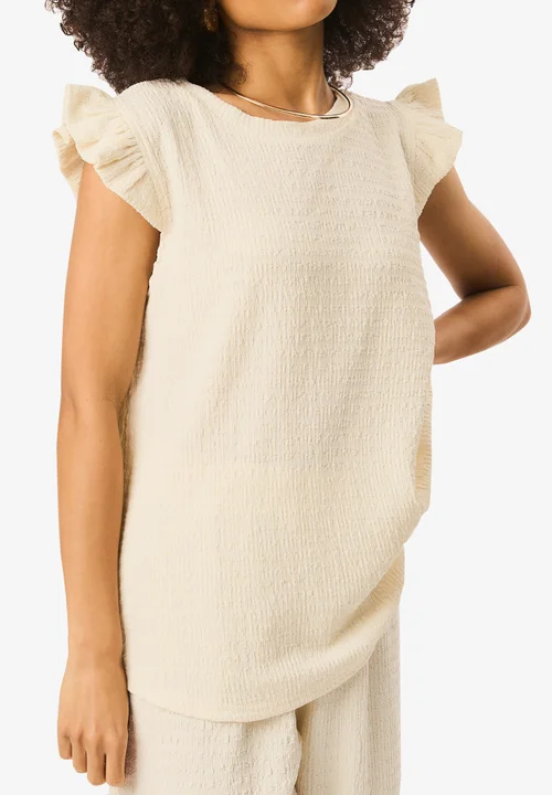 Gini London Ivory Frill Sleeves Textured Oversized Top - S/M Image 3
