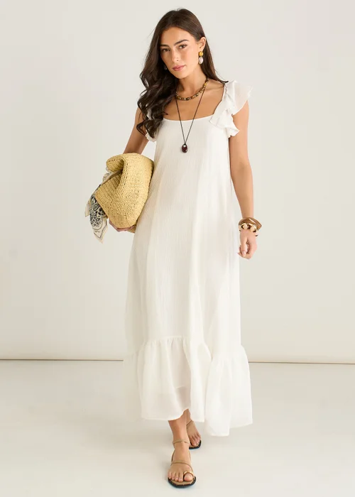 Gini London White Ruffle Short Sleeve Maxi Dress - 8 Image 1