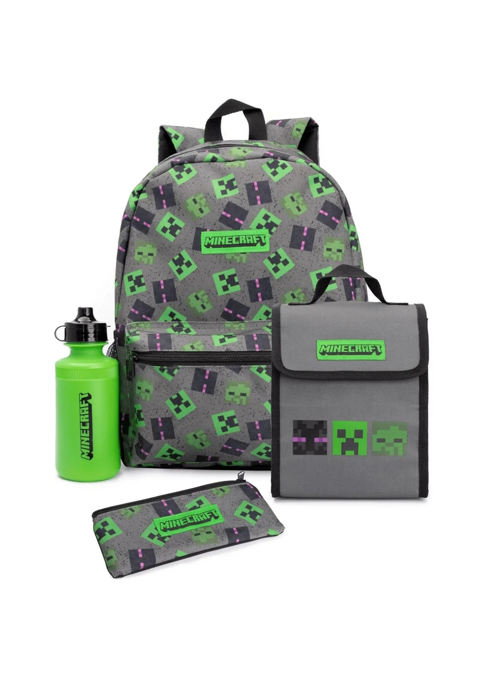 Minecraft Grey Green Lunch Bag And Backpack Set (42 x 32 x 15cm) - One Size Image 1