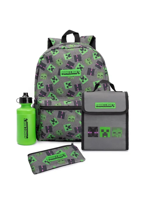 Minecraft Grey Green Lunch Bag And Backpack Set (42 x 32 x 15cm) - One Size Image 1