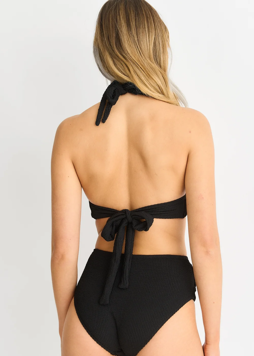 Gini London Black Textured High Waisted Bottoms With Ring Belt Detail - 8 Image 2