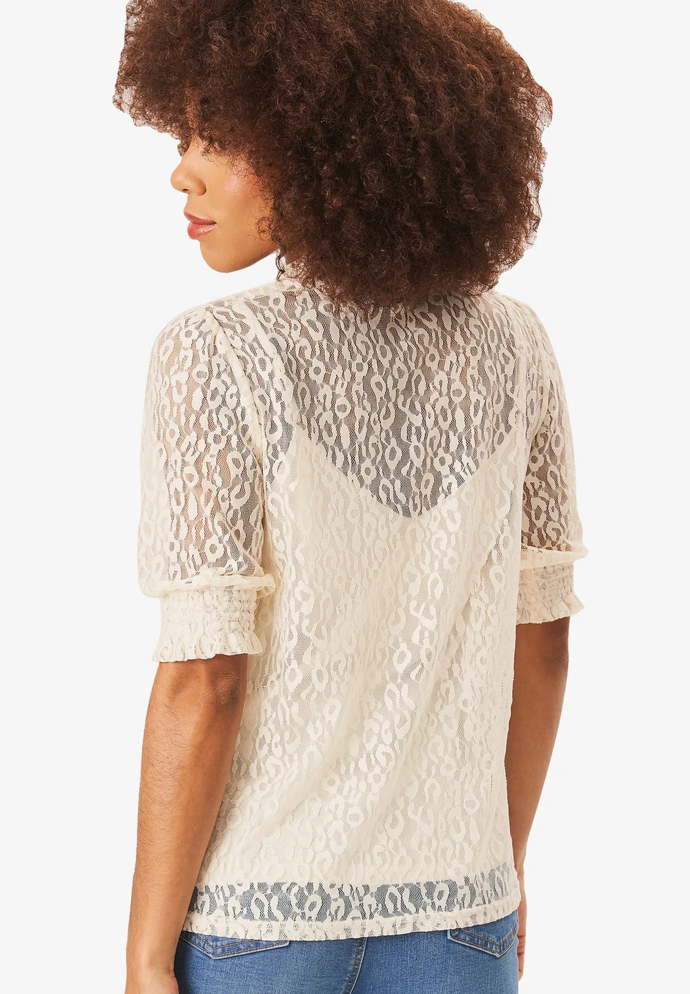 Gini London Cream High Neck Lace Loose Fit Blouse - 8 Image 2