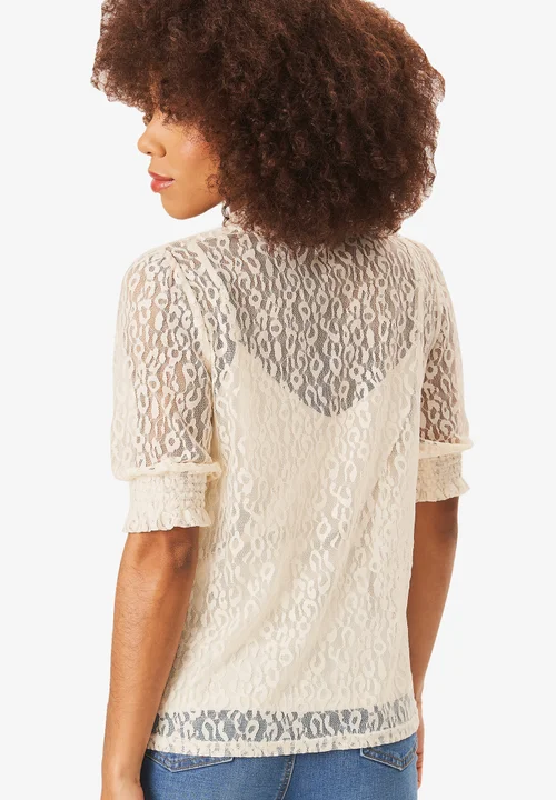Gini London Cream High Neck Lace Loose Fit Blouse - 8 Image 2