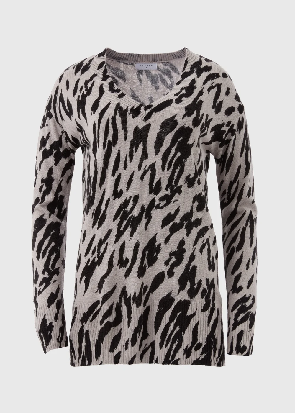 Grey Leopard Print V-Neck Jumper - 8 Image 5