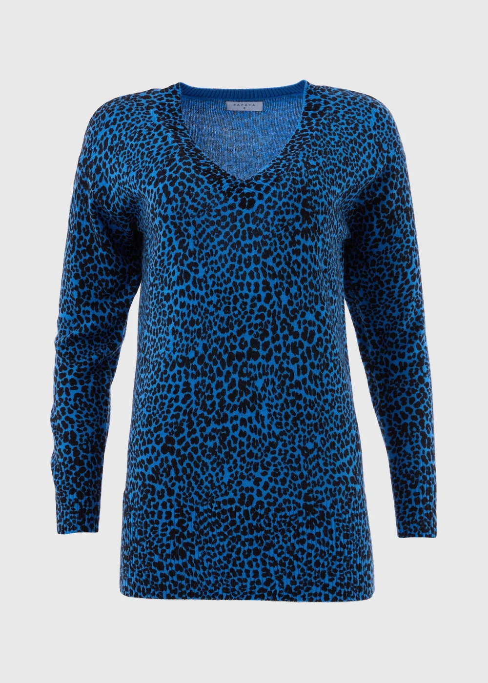 Blue Leopard Print V-Neck Jumper - 8 Image 5