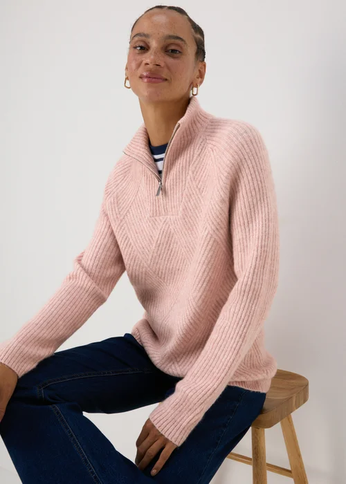 Pink Knitted Half Zip Jumper - XS Image 1