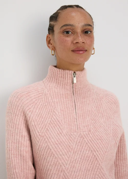Pink Knitted Half Zip Jumper - XS Image 3