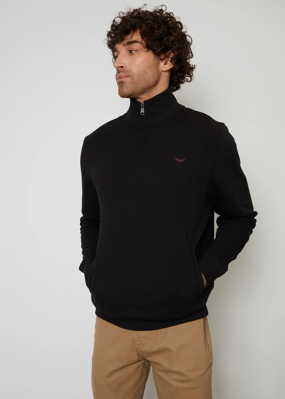 Threadbare Black 1/4 Zip Neck Sweatshirt - L Image 1