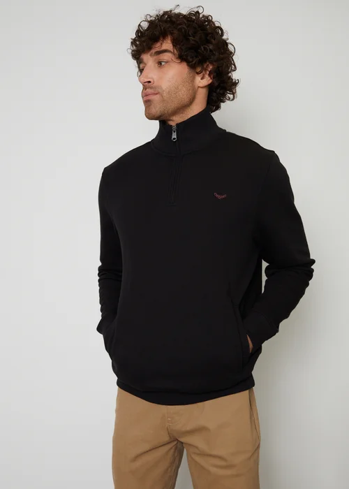 Threadbare Black 1/4 Zip Neck Sweatshirt - L Image 1