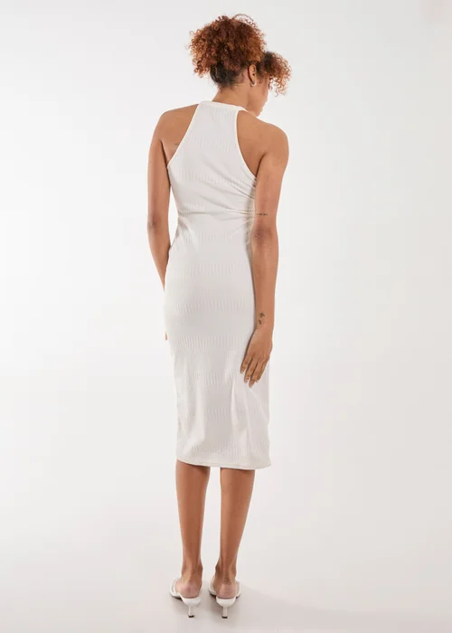 Pink Vanilla White Ribbed Texture Racer Midi Dress - 6 Image 2