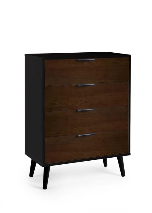 Julian Bowen Alba 4 Drawer Wide Chest in Walnut and Black (100.5 x 78 x 40cm) - One Size Image 2