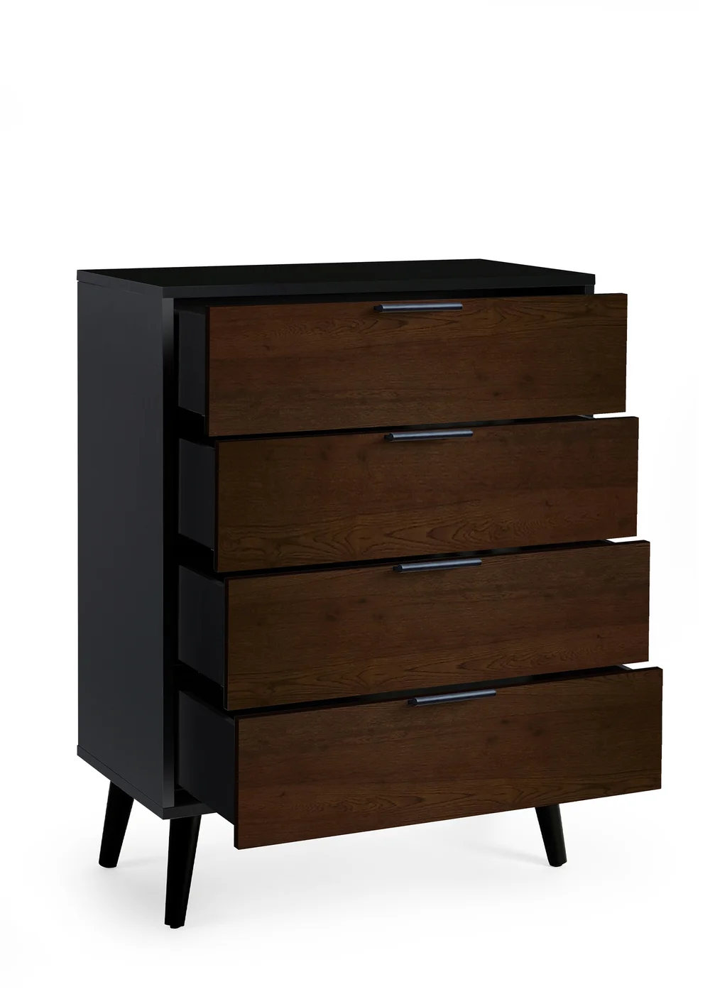 Julian Bowen Alba 4 Drawer Wide Chest in Walnut and Black (100.5 x 78 x 40cm) - One Size Image 3
