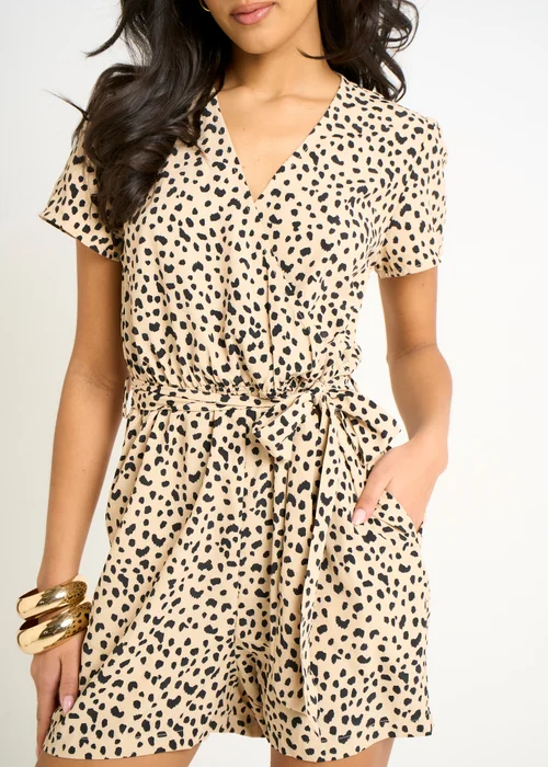 Gini London Beige Animal Print Belted Wrap Playsuit - 8 Image 3