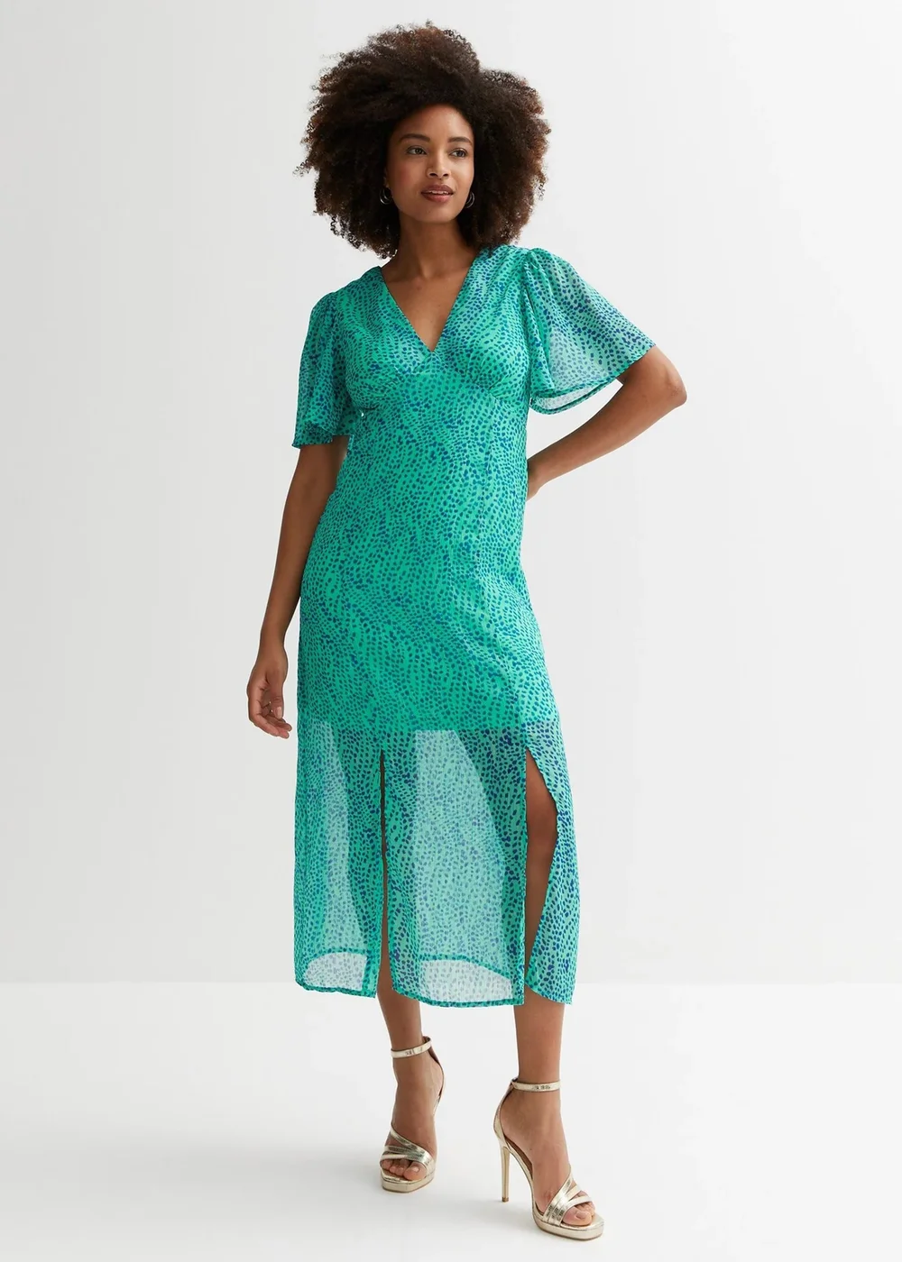 Gini London Green Animal Print Chiffon Occasion Midi Dress - Size 14 Gini London Green Animal Print Chiffon Occasion Midi Dress - Size 14