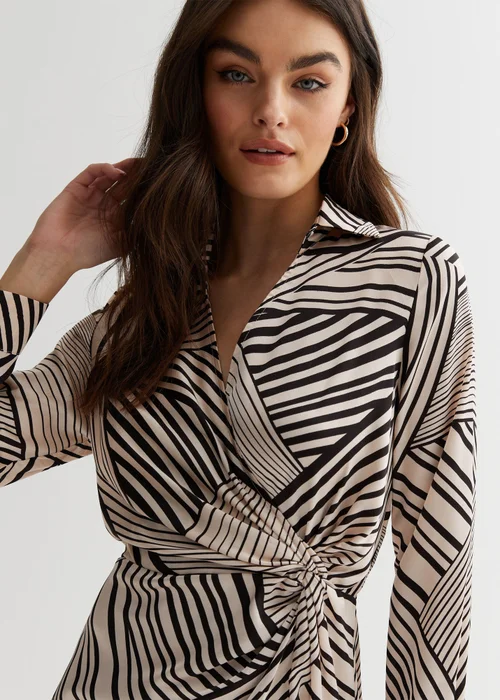Gini London Tan Geo Print Collar Midi Wrap Dress - Size 8 Image 3