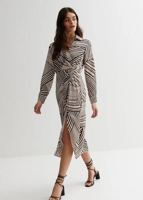 Gini London Tan Geo Print Collar Midi Wrap Dress - Size 8 Image 4