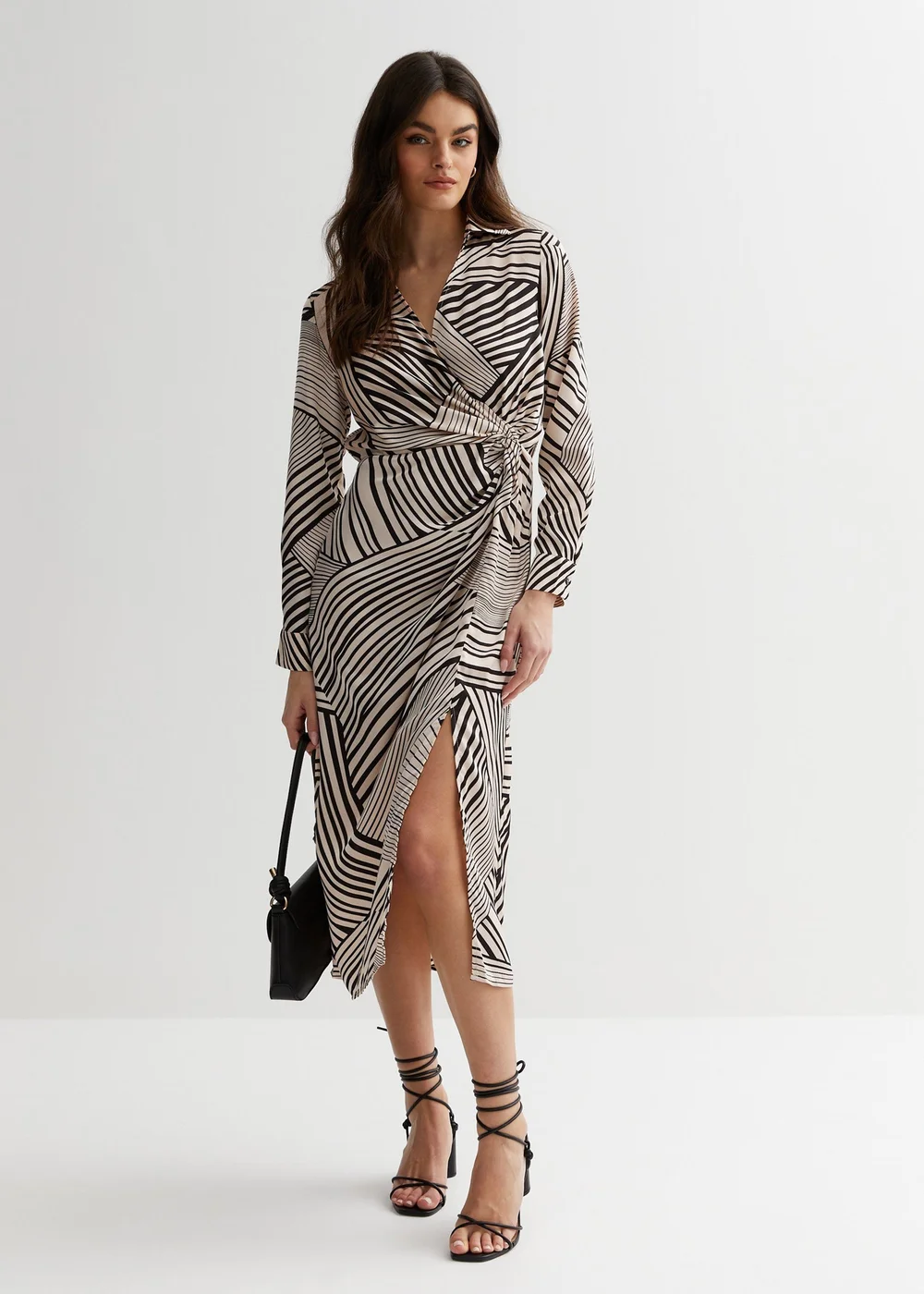 Gini London Tan Geo Print Collar Midi Wrap Dress - Size 8 Image 1