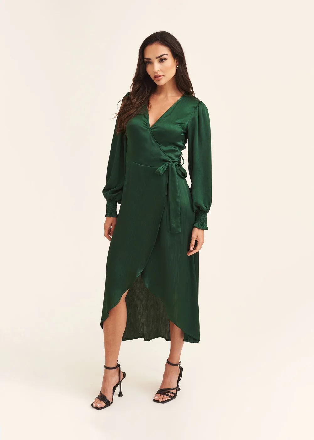 satin wrap dress uk Black Wrap Maxi Dress - XS