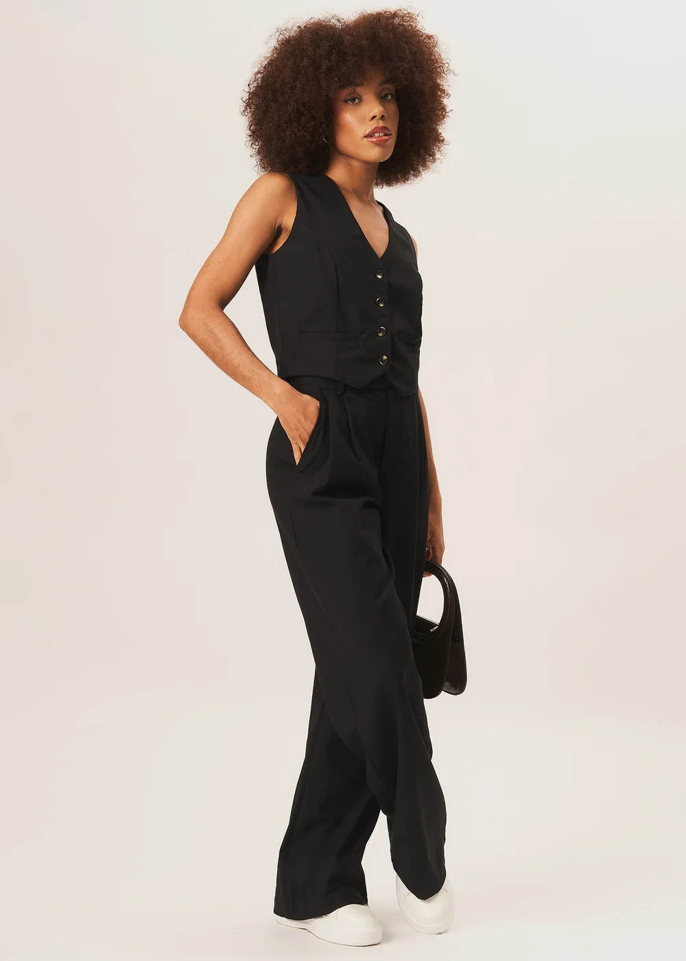 Gini London Black Tailored Cotton Wide Leg Trousers - 8 Image 4