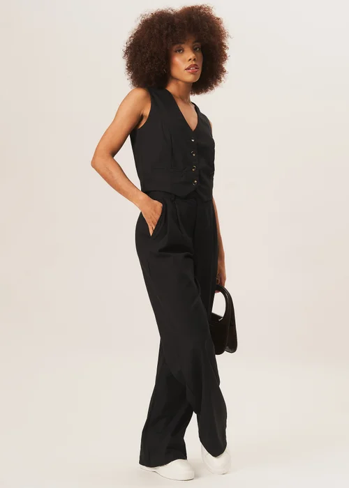 Gini London Black Tailored Cotton Wide Leg Trousers - 8 Image 4