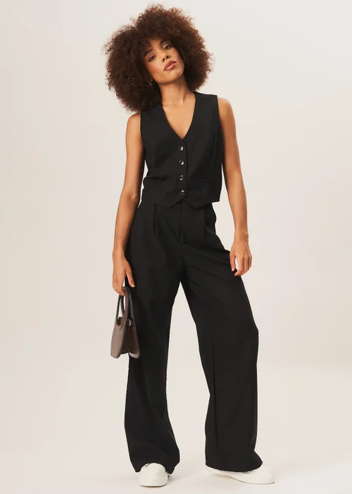 Gini London Black Tailored Cotton Wide Leg Trousers - 8 Image 1