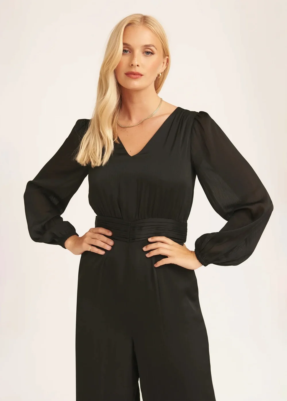 Gini London Black V Neck Satin Belted Wide Leg Jumpsuit - Size 8 Image 3