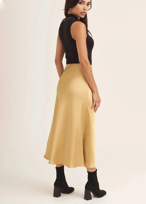 Gini London Sandy Gold Satin Bias Cut Midi Skirt - 8 Image 2
