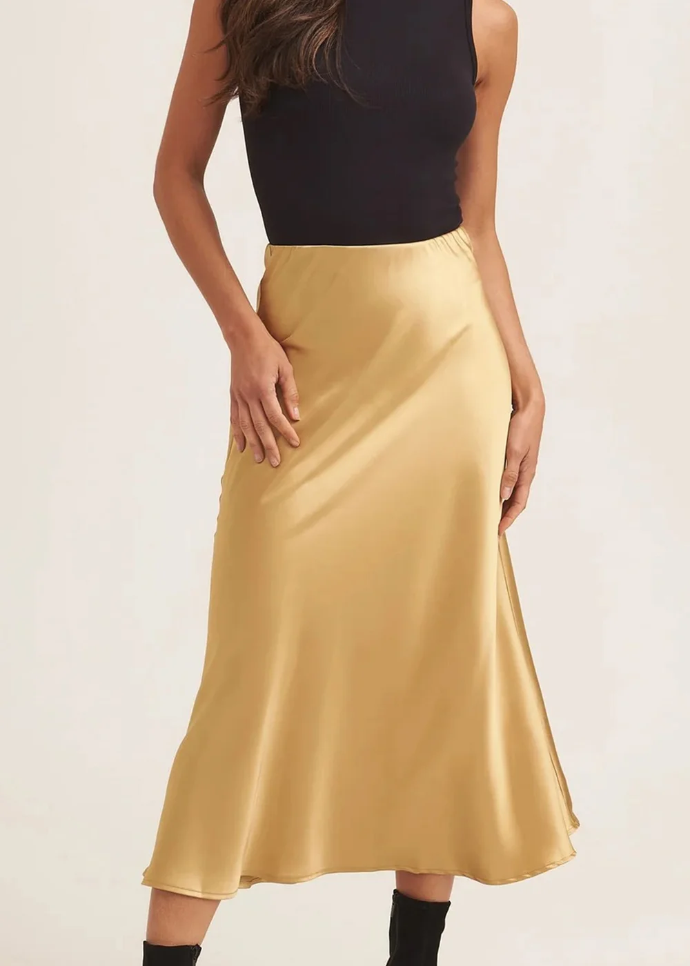 Gini London Sandy Gold Satin Bias Cut Midi Skirt - 8 Image 3