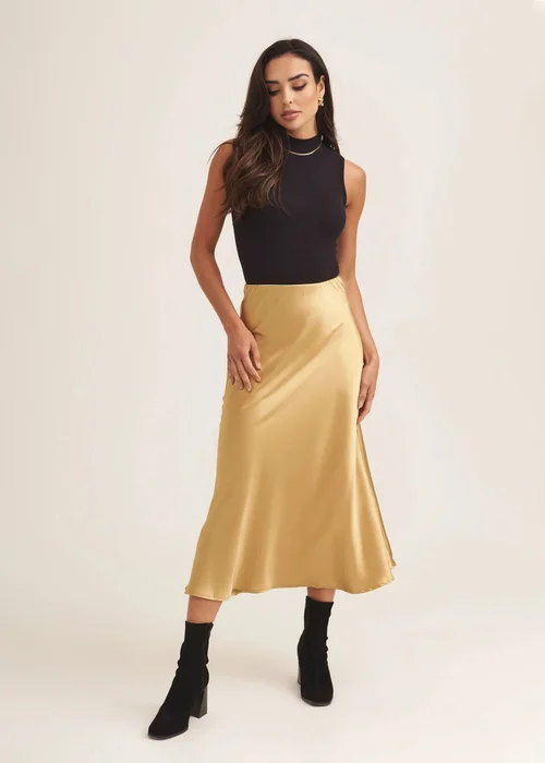 Gini London Sandy Gold Satin Bias Cut Midi Skirt - 8 Image 1