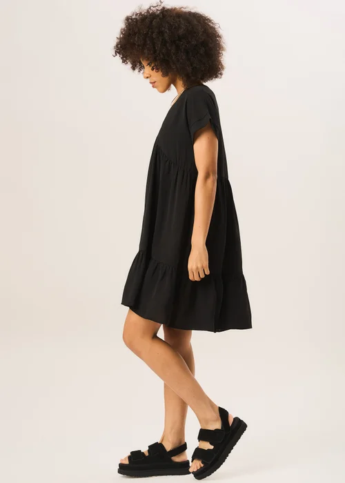Gini London Black V-Neck Tiered Mini Smock Dress - Small/Medium Image 4