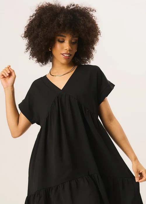 Gini London Black V-Neck Tiered Mini Smock Dress - Small/Medium Image 3
