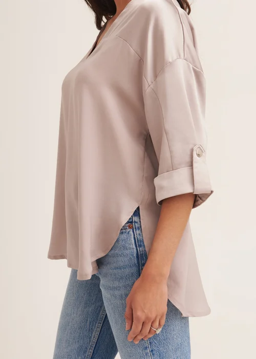 Gini London Gun Metal V Neckline Button Up Oversized Top - S/M Image 3