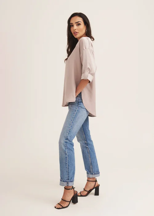 Gini London Gun Metal V Neckline Button Up Oversized Top - S/M Image 4