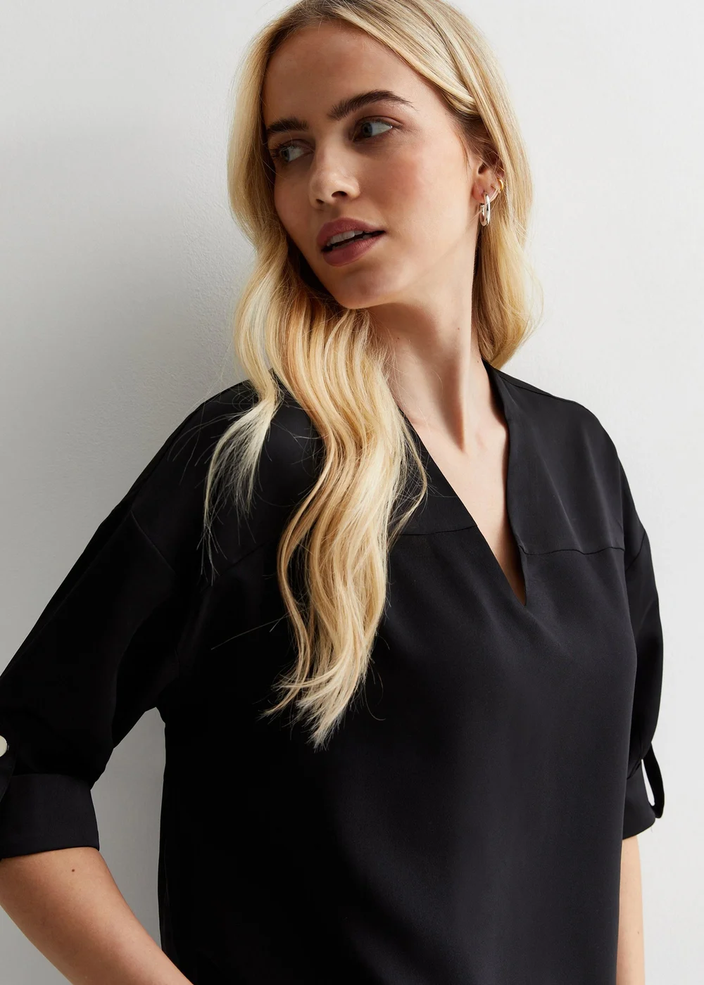 Gini London Black V Neckline Button Up Oversized Top - Small/Medium Image 3