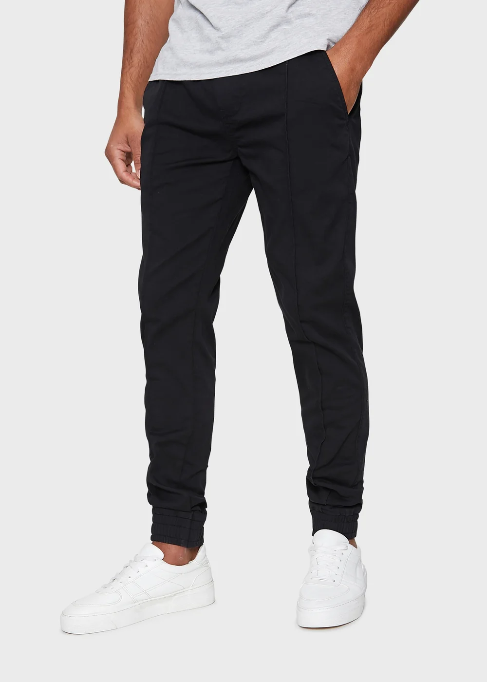 Threadbare Black Metro Cuffed Casual Trousers With Stretch - Small Image 1
