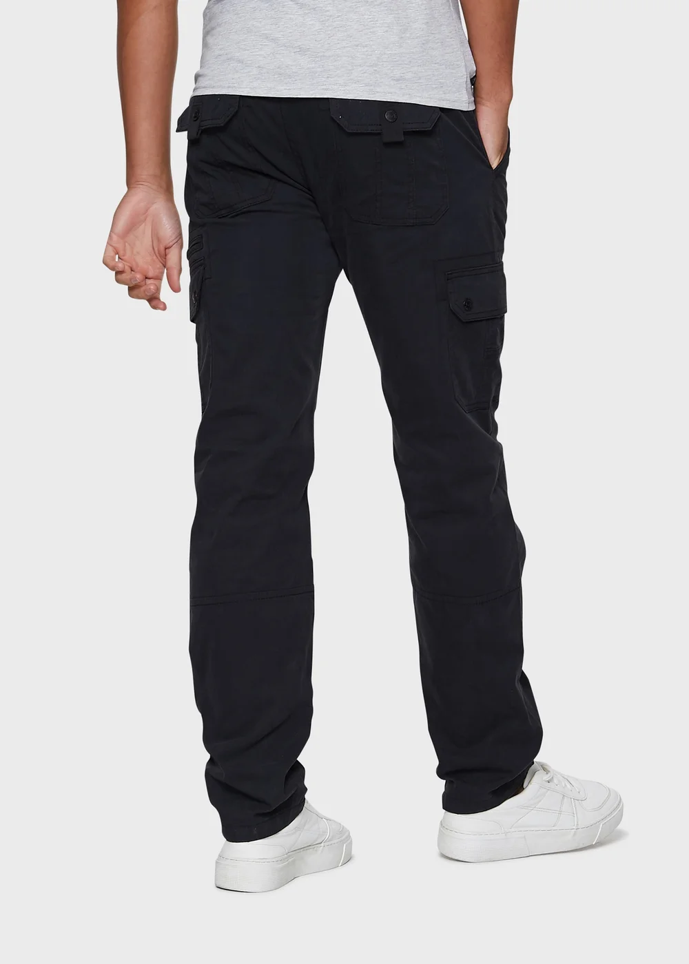 Threadbare Black Pane Belted Cargo Trousers - 30 waist 32 leg Image 2