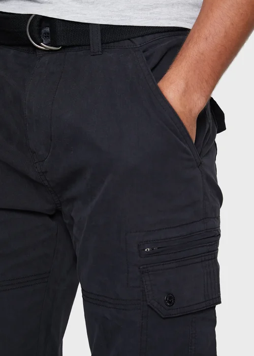 Threadbare Black Pane Belted Cargo Trousers - 30 waist 32 leg Image 3