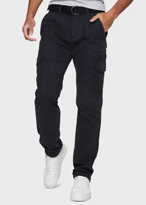 Threadbare Black Pane Belted Cargo Trousers - 30 waist 32 leg Image 1
