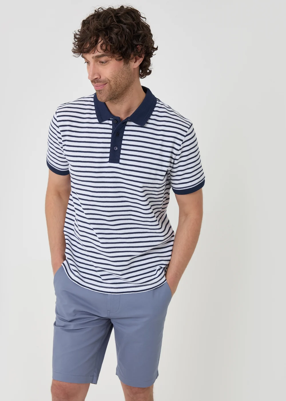 Threadbare Blue Cotton Chino Shorts with Woven Belt - 34 Image 3