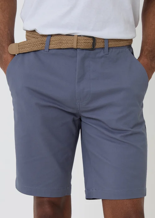 Threadbare Blue Cotton Chino Shorts with Woven Belt - 38/L32 Image 4