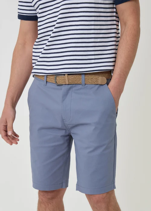 Threadbare Blue Cotton Chino Shorts with Woven Belt - 34 Image 4