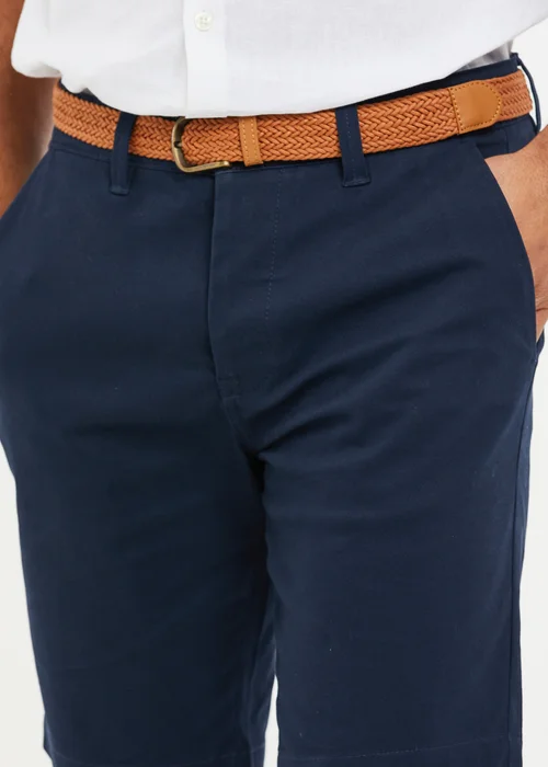 Threadbare Navy Cotton Turn-Up Chino Shorts with Woven Belt - 30 W Image 3