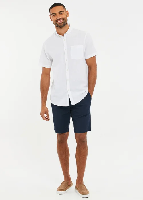 Threadbare Navy Cotton Turn-Up Chino Shorts with Woven Belt - 30 W Image 4