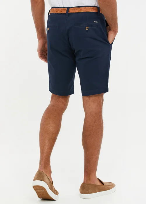 Threadbare Navy Cotton Turn-Up Chino Shorts with Woven Belt - 30 W Image 2