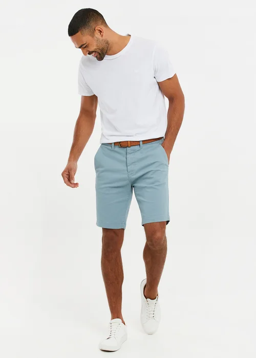 Threadbare Duck Egg Cotton Turn-Up Chino Shorts with Woven Belt - 30 W Image 4