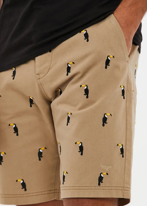 Threadbare Stone Cotton Embroidered Toucan Chino Shorts - 30 W Image 3