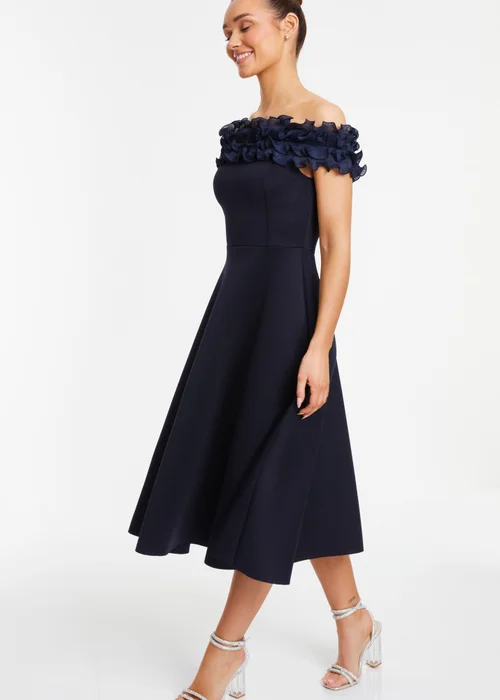 Quiz Blue Bardot Ruffle Skater Midi Dress - 8 Image 3