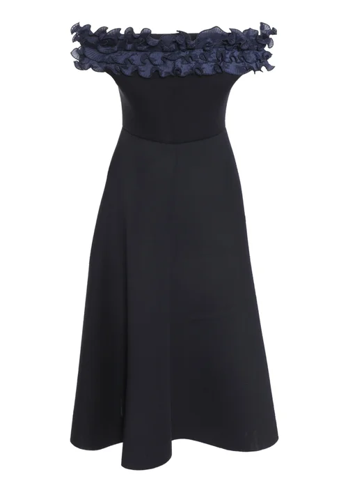 Quiz Blue Bardot Ruffle Skater Midi Dress - 8 Image 5
